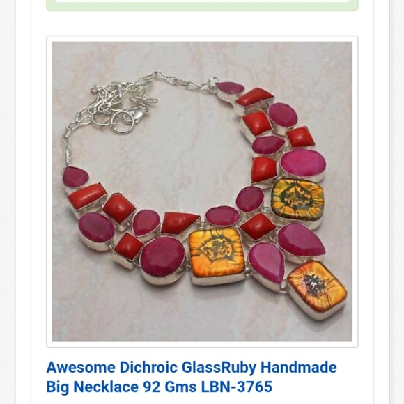 New Amazing Oversized Dichoric Glass, Ruby and Coral Silver Statement Necklace. - Picture 2 of 2